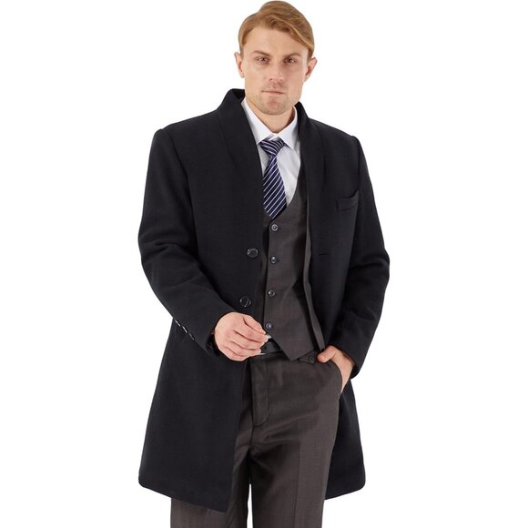 🆕 Men Black Wool Trench Coat Slim Fit Winter Durable Soft Breasted Two Buttons - Picture 3 of 6